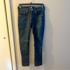 Rag & Bone Ankle Skinny, dark wash, altered in length, raw hem, size 24